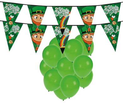 St. Patricks Day feestartikelen - 25x ballonnen en 2x slinger - versiering