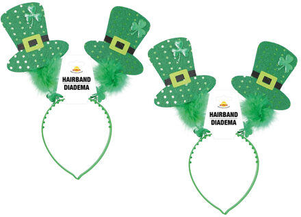 St. Patricks day verkleed diadeem/haarband - 2x - groen - hoedjes - voor volwassenen