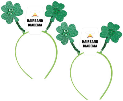St. Patricks day verkleed diadeem/haarband - 2x - klavers groen - voor volwassenen