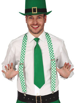 St. Patricks Day verkleed set - bretels/stropdas/hoed - groen - volwassenen - carnaval