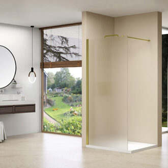 ST01 Vaste wand - 118x200cm - gesatineerd glas - dikte 8mm - muurprofiel - stabilisatiestang - messing ST01MM120PRGS Messing (goud)