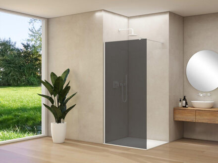 ST01 vaste wand - 118x200cm - grijs rookglas - - dikte 8mm - stabilisatiestang - muurprofiel - Wit ST01500120GRWTM