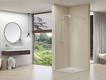 ST01 Vaste wand 137-139 cm breed 8mm helder glas incl. glasbehandeling wit muurprofiel 200cm hoog ST01WT140M