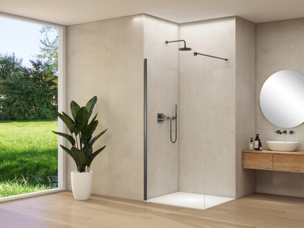 ST01 vaste wand - 30x200cm - helder glas - - dikte 8mm - stabilisatiestang - muurprofiel - Gunmetal geborsteld ST0150030HEGMM Gunmetal geborsteld (antraciet)