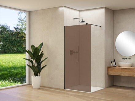ST01 vaste wand - 88x200cm - brons rookglas - - dikte 8mm - stabilisatiestang - muurprofiel - Zwart ST0150090BRZWM