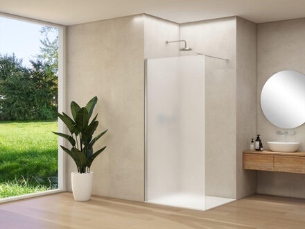 ST01 vaste wand - 98x200cm - satijnglas - - dikte 8mm - stabilisatiestang - muurprofiel - Chroom ST01500100PRGSCHM