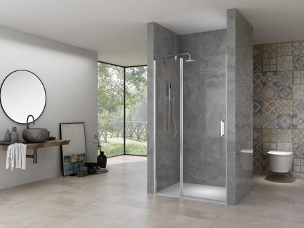 ST02 Nisdeur - 138x200cm - helder glas - dikte 6mm - met vast deel - incl. glasbehandeling - chroom ST02LP300140