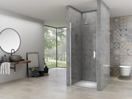 ST02 Nisdeur - 60x200cm - helder glas - dikte 6mm - incl. glasbehandeling - chroom ST02LP10059