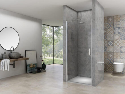 ST02 Nisdeur - 78x200cm - helder glas - dikte 6mm - incl. glasbehandeling, - chroom ST02LP10077