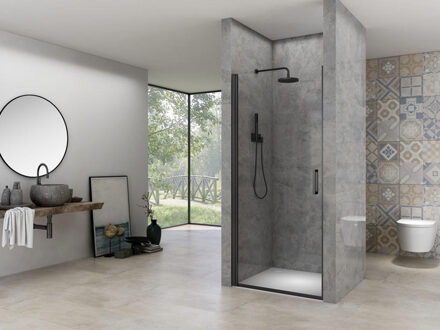 ST02 nisdeur - 98x200cm - helder glas - dikte 6mm - incl. glasbehandeling - zwart mat ST02LP10097ZW