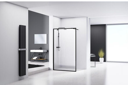 ST04 Vaste wand - 138x200cm - helder glas - dikte 8mm - incl. stabilisatiestang - 120cm - zwart ST04140KP Zwart mat