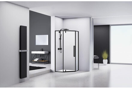 ST04 Vijfhoek - 88x200cm - helder glas - dikte 6mm - zwart ST04100090KP