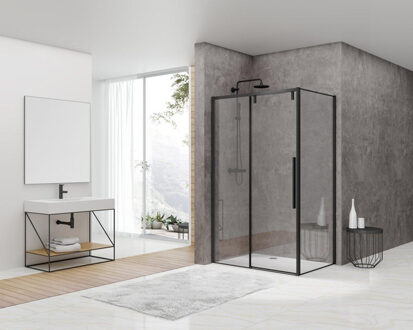 ST06 Softclose schuifdeur - 118.5x200cm - helder glas - dikte 8mm - tbv hoekcabine - incl. greep - zwart ST06350120ZW