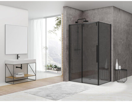 ST06 Softclose schuifdeur - 118.5x200cm - rookglas - dikte 8mm - tbv hoekcabine - incl. greep - zwart ST06350120ZWGR