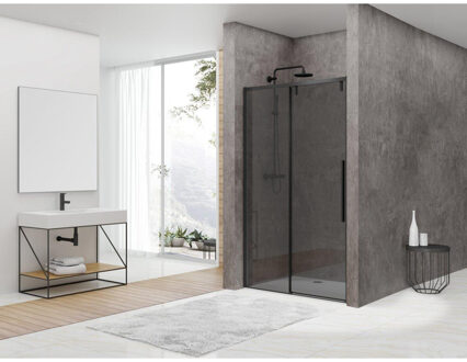 ST06 Softclose schuifdeur - 138x200cm - rookglas - dikte 8mm - incl. greep - zwart ST06300140ZWGR