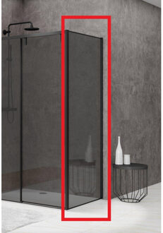 ST06 Vaste Wand - 70x200cm - Grijs rookglas - dikte 8mm - tbv hoekcabine - muurprofiel - Zwart ST0635070ZWWGR Zwart mat