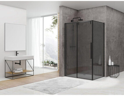 ST06 Wand - 88.5x200cm - rookglas - dikte 8mm - tbv hoekcabine - zwart ST0635090ZWWGR