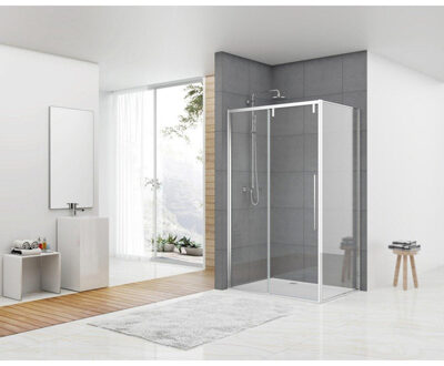 ST06 Wand - 98.5x200cm - helder glas - dikte 8mm - tbv hoekcabine - chroom ST06350100W