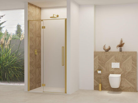 ST07 Deur vast deel - 108x200cm - helder glas - stabilisatiestang - Messing Geborsteld ST07300110HESB Messing geborsteld (goud)