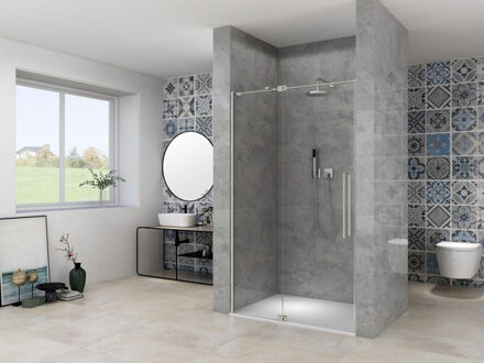 ST08 Nis Draaideur - 120x200cm - helder glas - dikte 8mm - 2 delig - muurprofiel - stabilisatiestang - RVS ST08300120HEBN