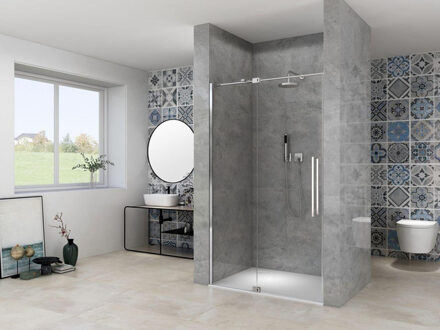 ST08 Nis Draaideur - 140x200cm - helder glas - dikte 8mm - 2 delig - muurprofiel - stabilisatiestang - Chroom ST08300140HECH