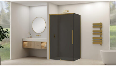 ST09 Schuifdeur tbv hoekcabine - 120x200cm - grijs rookglas - soft-close - Messing Geborsteld ST09350120GRSB Messing geborsteld (goud)