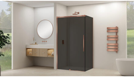 ST09 Schuifdeur tbv hoekcabine - 140x200cm - grijs rookglas - soft-close - Koper Geborsteld ST09350140GRSC