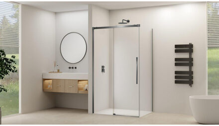 ST09 Schuifdeur tbv hoekcabine - 140x200cm - helder glas - soft-close - Gunmetal Geborsteld ST09350140HEGM Gunmetal geborsteld (antraciet)
