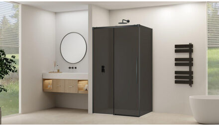 ST09 Schuifdeur tbv hoekcabine - 160x200cm - grijs rookglas - soft-close - Gunmetal Geborsteld ST09350160GRGM Gunmetal geborsteld (antraciet)