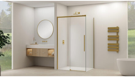 ST09 Schuifdeur tbv hoekcabine - 160x200cm - helder glas - soft-close - Messing Geborsteld ST09350160HESB Messing geborsteld (goud)