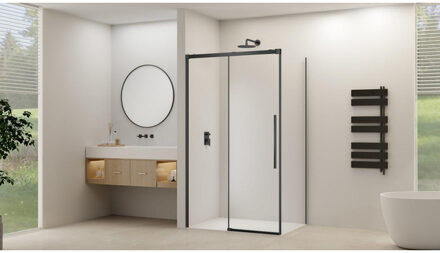 ST09 Schuifdeur tbv hoekcabine - 160x200cm - helder glas - soft-close - Zwart ST09350160HEZW Zwart mat