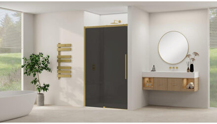 ST09 Schuifdeur vast deel - 137.5x200cm - grijs rookglas - soft-close - incl. Messing Geborsteld ST09300140GRSB Messing geborsteld (goud)