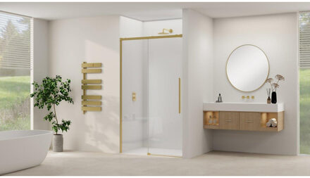 ST09 Schuifdeur vast deel - 137.5x200cm - helder glas - soft-close - incl. Messing Geborsteld ST09300140HESB Messing geborsteld (goud)