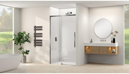 ST09 Schuifdeur vast deel - 157.5x200cm - helder glas - soft-close - incl. Gunmetal Geborsteld ST09300160HEGM Gunmetal geborsteld (antraciet)