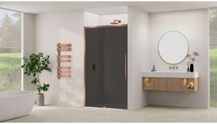 ST09 Schuifdeur vast deel - 177.5x200cm - grijs rookglas - soft-close - incl. Koper Geborsteld ST09300180GRSC