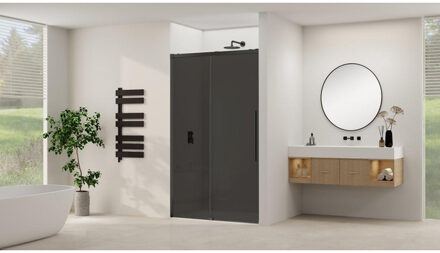 ST09 Schuifdeur vast deel - 177.5x200cm - grijs rookglas - soft-close - incl. Zwart ST09300180GRZW Zwart mat