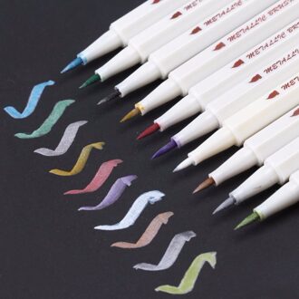 Sta 10 Kleuren Metallic Brush Pen Set Diy Scrapbooking Ambachten Zachte Tip Tekening Op Keramische Card Glas Art Markers Belettering pen
