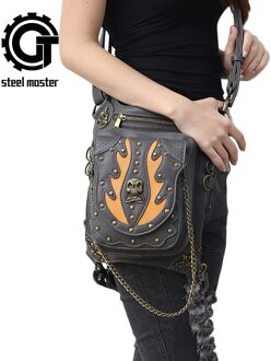 Staal Master Steampunk Mannen Vrouwen Taille Zakken Vintage Messenger Bag Mode Pu Leer Zwart Schoudertassen Reizen Punk Taille Packs
