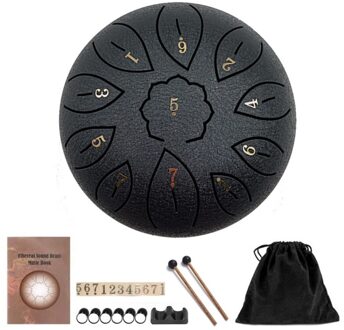 Staal Tong Drum, 11 Notes 6.9 Inches Tank Drum C-Key, percussie Instrument Kit Met Drum Hamers Note Stickers Voor Yoga H053 zwart