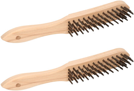 Staalborstel - 2x stuks - met 4 rijen stalen haren - 28 cm - Schoonmaakborstels - draadborstel