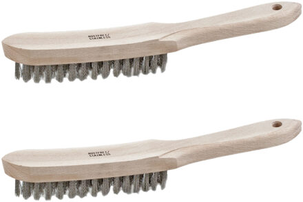 Staalborstel met 4 rijen draad - 2x stuks - RVS - stalen haren - 27 cm - roestborstel - schoon