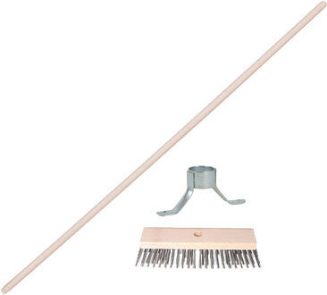 Staaldraad bezem - kop 30 cm - steel 130 cm - met stokhouder - onkruid bezem - buiten