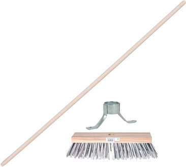 Staaldraad bezem - kop 32 cm - steel hout 140 cm - met stokhouder - onkruid bezem - buiten