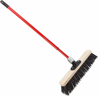 Staaldraad straatbezem - buitenbezem - 40 cm - met metalen telescoopsteel - rood