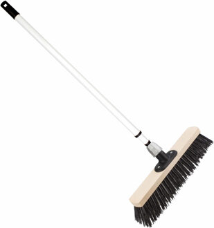 Staaldraad straatbezem/buitenbezem 40 cm met metalen telescoopsteel wit 80 - 130 cm - Bezem Multikleur