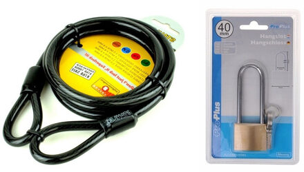 Staalkabel geisoleerd 1.5 m en hangslot met lange beugel 75 mm