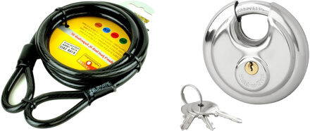 Staalkabel met 70mm discusslot - 1.5m x 8mm kabel - geplastificeerd - kabelslot