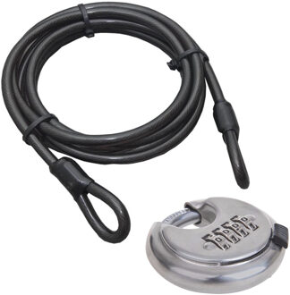 Staalkabel met 70mm discusslot - 5m x 12mm kabel - geplastificeerd - kabelslot met cijfer combinatie
