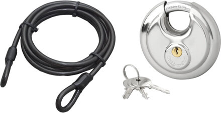 Staalkabel met 70mm discusslot - 5m x 12mm kabel - geplastificeerd - kabelslot