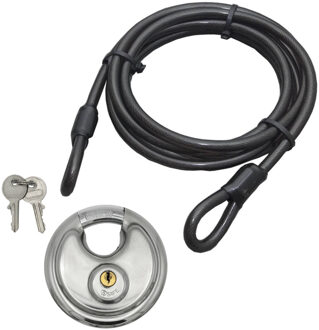 Staalkabel met 90 mm discusslot - 5 meter x 12 mm kabel - geplastificeerd - kabelslot